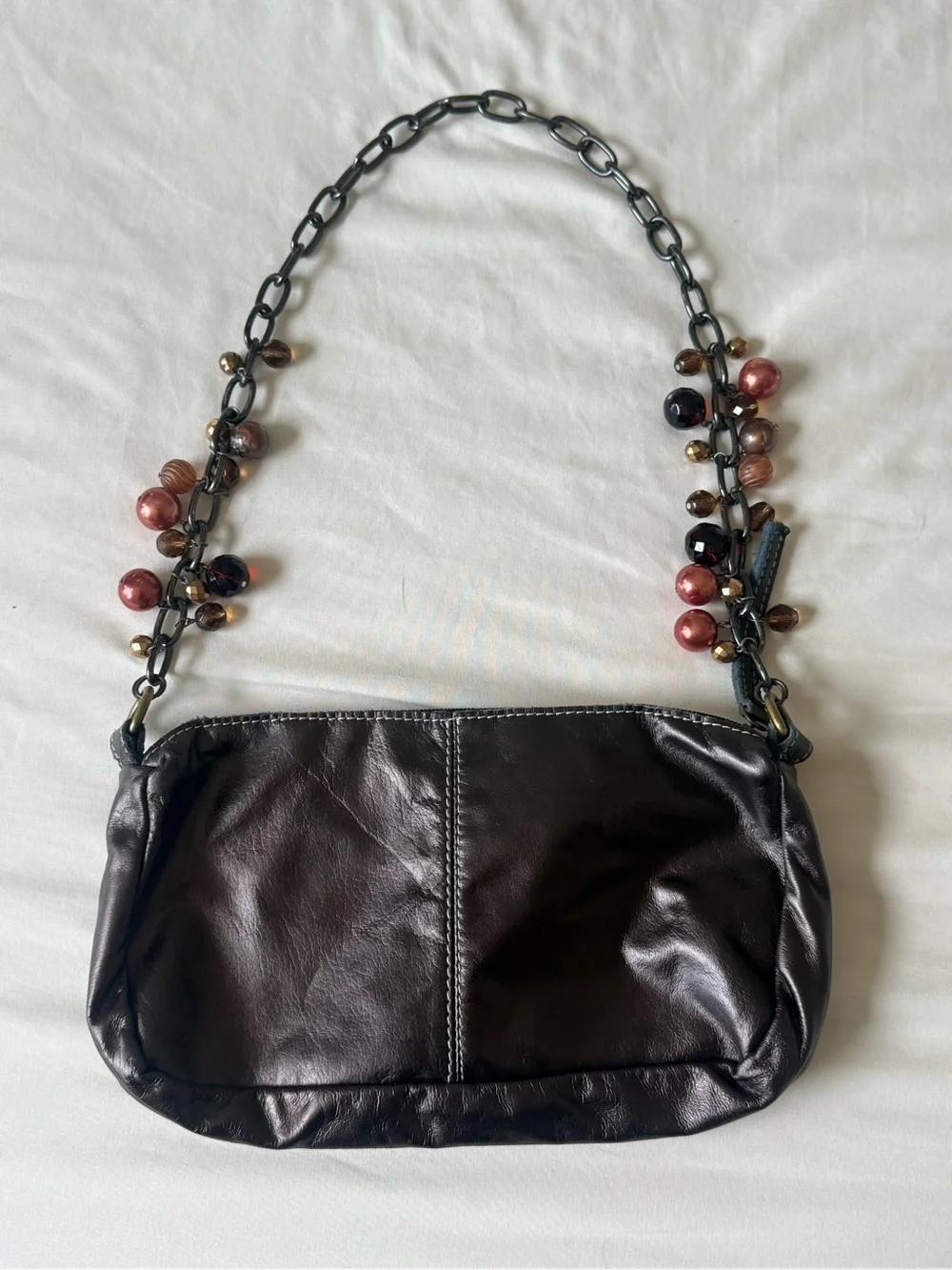Vintage 90s-y2k | Black/Metallic Laser cut Shoulder Bag with Beaded Chain